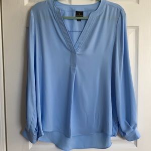 Baby blue long sleeve work blouse